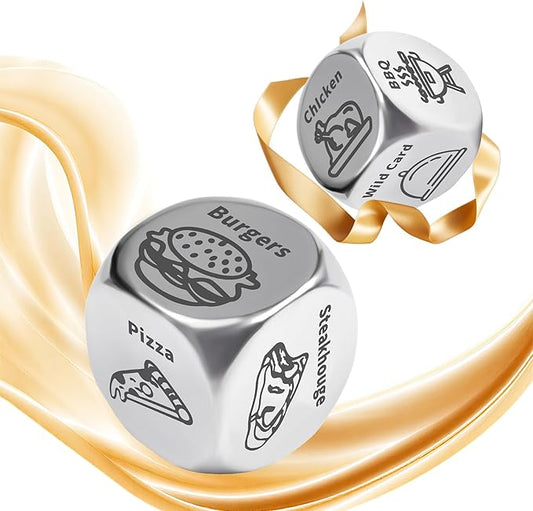 Food Decision Dice-Stainless Steel 2PCS - Funny Gifts for Him Her, Boyfriend Girlfriend, Husband Wife/Anniversary, Valentines, Christmas, Birthday Stocking Stuffers