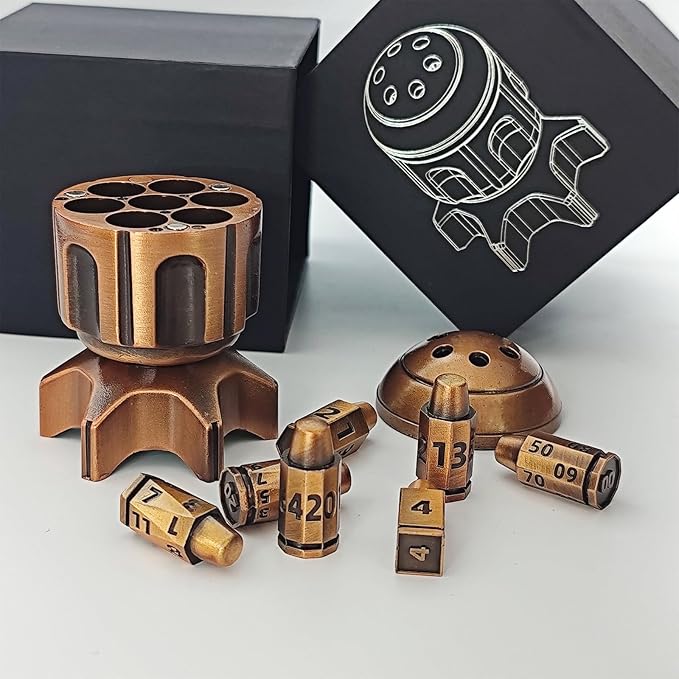 Roulette Dice Spinner for DND Dice Set, 7 Metallic Polyhedral D&D Dice with Gift Case for Dungeons and Dragon Game, RPG Role Playing Table Game Gifts (Black Gold)