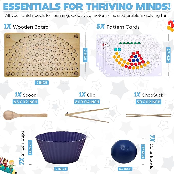 Toddler Wooden Learning Montessori Toys for 4 Year Old – Wooden peg Board Bead Game Baby Rainbow Stacking Matching Counting Color Sorting Games for fine Motor Math Skills Boys and Girls