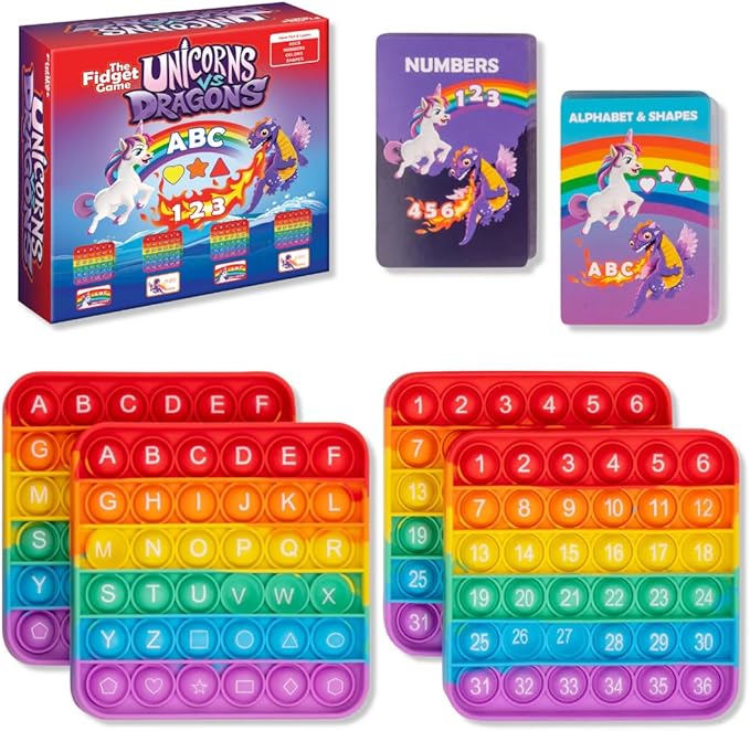 THE FIDGET GAME Unicorns vs Dragons, Fun Educational ABC Toys to Learn Alphabet, Numbers, Shapes & Colors, Interactive Learning Tools for Pre-K & Kindergarten