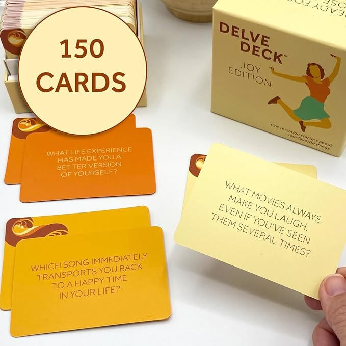 Boredwalk Delve Deck Joy Edition Conversation Cards for Couples, Family and Friends - Question Cards - Gratitude Practice Game for Adults
