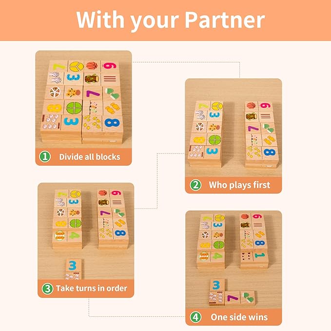 VORA Wooden Matching Game, 40Pcs Puzzle Games for Kids, Dominos for Kids, Quantity Relationship Matching Game, Double-Sided Matching Puzzles with Storage Bag, Montessori Toys for 3+ Year Old