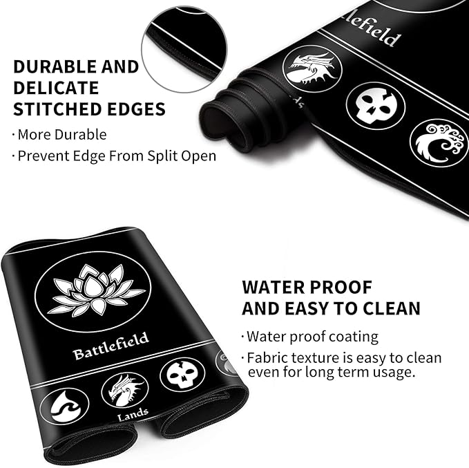 Card Playmat Stitched with Magic Zones, Game Mats Tabletop 24x14 inch for MTG/TCG Card Battles Commander Deck Gaming Desk Mat Duel Mat Card Gameplay Mats for Beginner (Black, Green, 2 Pack)