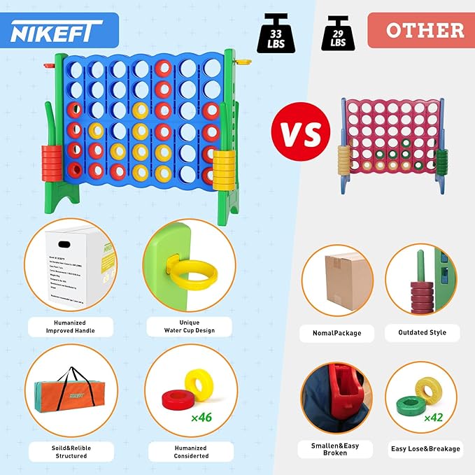 Oversized 4 in a Row Connect Game+Waterproof Carry Bag,Included-4 ft X 3.5 ft Tall,4-to-Score Jumbo with 44 Pieces Rings&Drink Holder,48” Super Size-Indoor&Outdoor Giant 4 Game for Kids&Adults