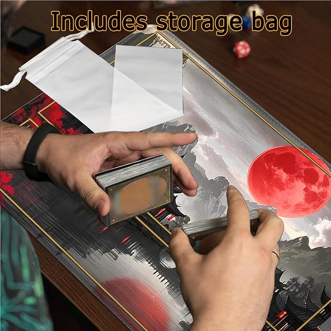 MTG Playmat Stitched Edges, Game Play Mat for MTG TCG 24 x 14 inches Trading Card Inked Game Playmats with Storage Bag Smooth Rubber Surface Battle