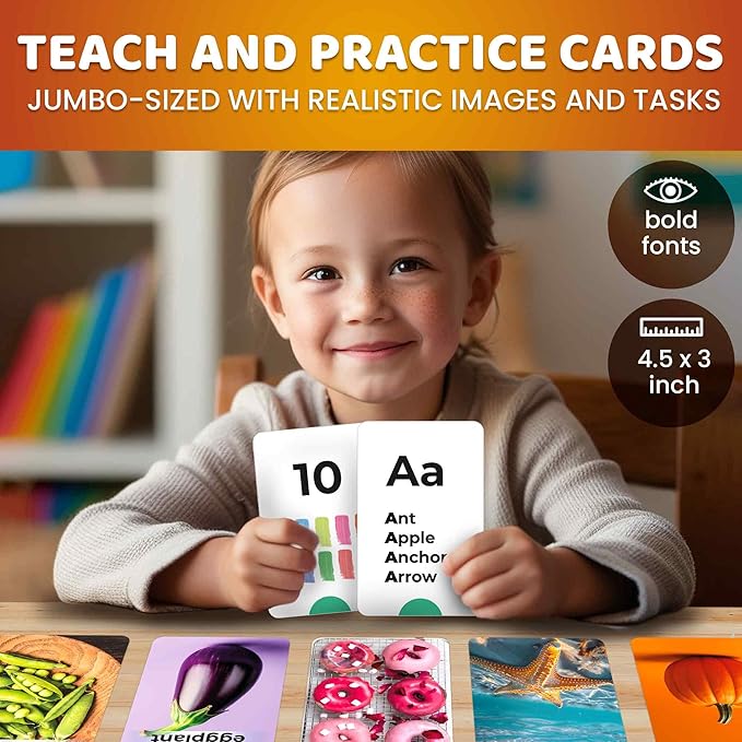 QUOKKA 260 Flash Cards for Kids Ages 3-5 with Realistic Images – Pre K Flash Cards Age 4-5 for Toddlers & Preschool, Alphabet, Numbers, Shapes, etc with 30 Learning Activities Color-Coded for Sorting