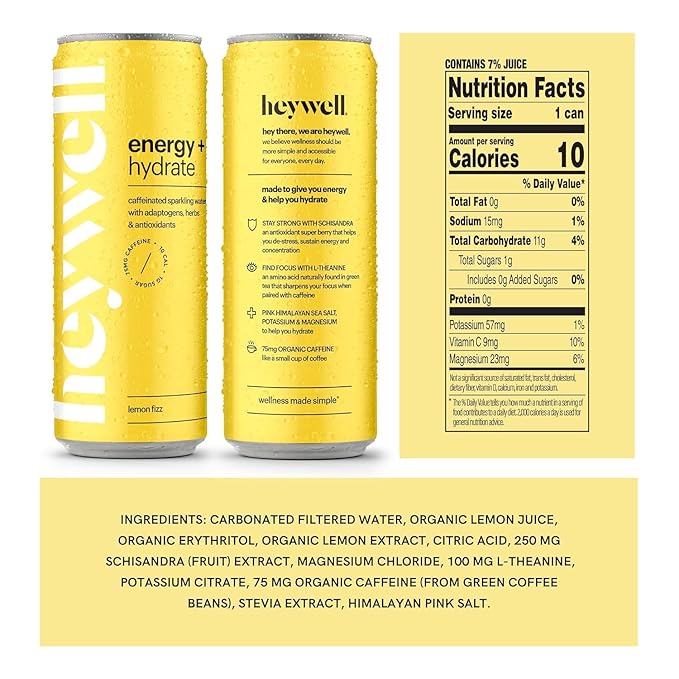 Heywell Sparkling Adaptogenic, Trial Pack, 12 Fluid Ounce (Pack of 6) - Organic, Non GMO, Vegan, Gluten Free, Dairy Free