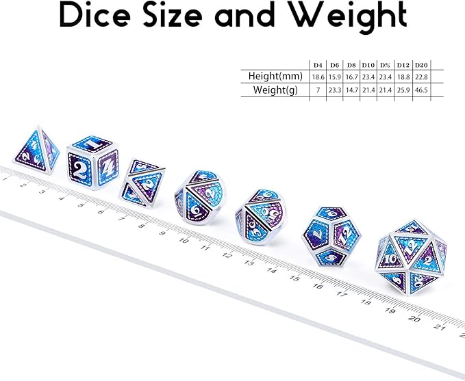 Dragon Scale Metal Dice Set D&D, DNDND 7 PCS Metallic Dungeons and Dragons with Gift Metal Case DND Dice (Blue and Purple with Silver Edge)