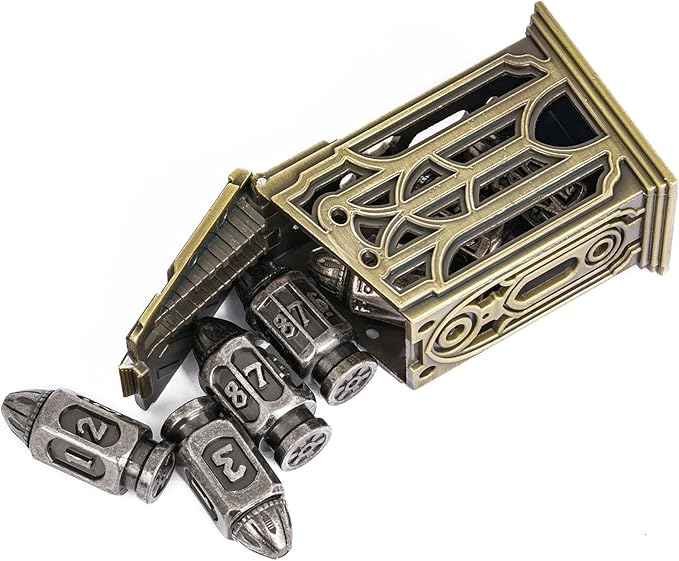 UDIXI Metal DND Dice Set, 7-Die Bullet Polyhedral Dice Set Cool Style with Unique Container for D&D, Role Playing Game or Other Tabletop Games（Silver）