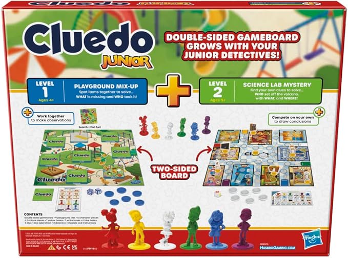 Clue Junior Game - 2-Sided Gameboard, 2 Games in 1, Mystery for Younger Kids, Board Games