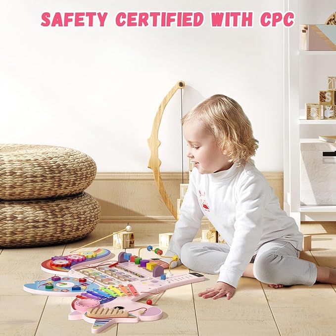 Unicorn Sensory Wall Panel for Kids - Activity Wall Busy Board Panels, Montessori Toddler Wall Activity Board, Wall Toys for Toddlers 3, Activity Cube, Perfect for Toddler Playroom, Pink