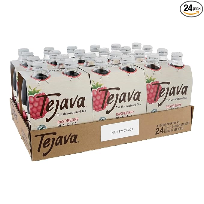 Tejava Raspberry Black Iced Tea, 24 Pack, 12oz Glass Bottles, Unsweetened, Non-GMO, Kosher, No Sugar or Sweeteners, No calories, No Preservatives, Brewed in Small Batches