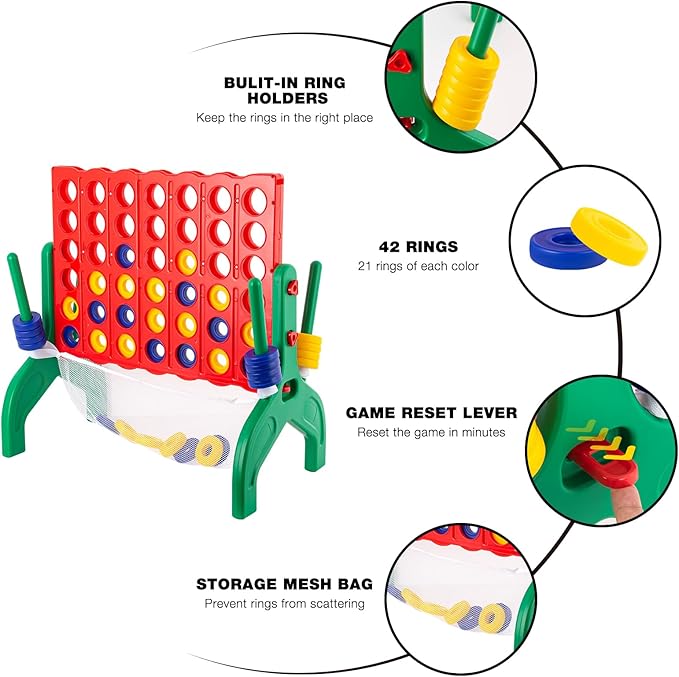 1.9 Feet Giant 4 in A Row Game, Large 4-to-Score Connect Game Set for Kids and Adults Yard/Lawn/Camping/Beach Outdoor Games, Indoor Family Kids Friends Party Game