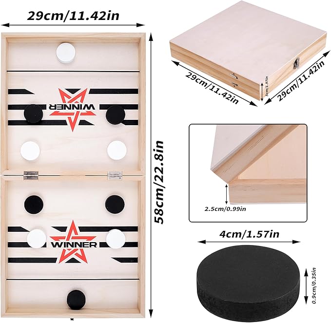 Foldable Large Fast Sling Puck Game, 22.8" Fast Paced Wooden Hockey Slingshot Battle Games Toy for Adults Child, Table Desktop Battle Table Game, Family Party Foosball Winner Board Games Kid Toys
