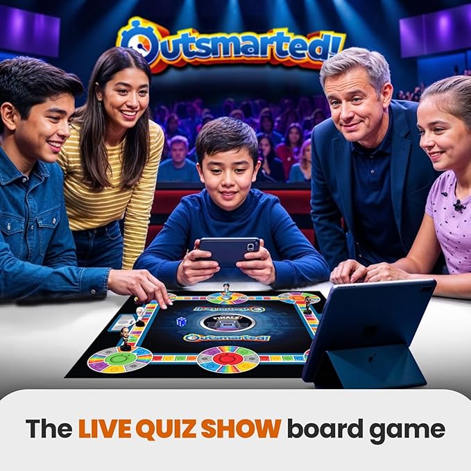 Outsmarted - The Live Quiz Show - 2025 Version - Remote Board Game - More than 10000 Multimedia Questions and Updates, Live TV Quiz Show, Family Game Night - Games for Adults, Teens and Kids - Ages 8+