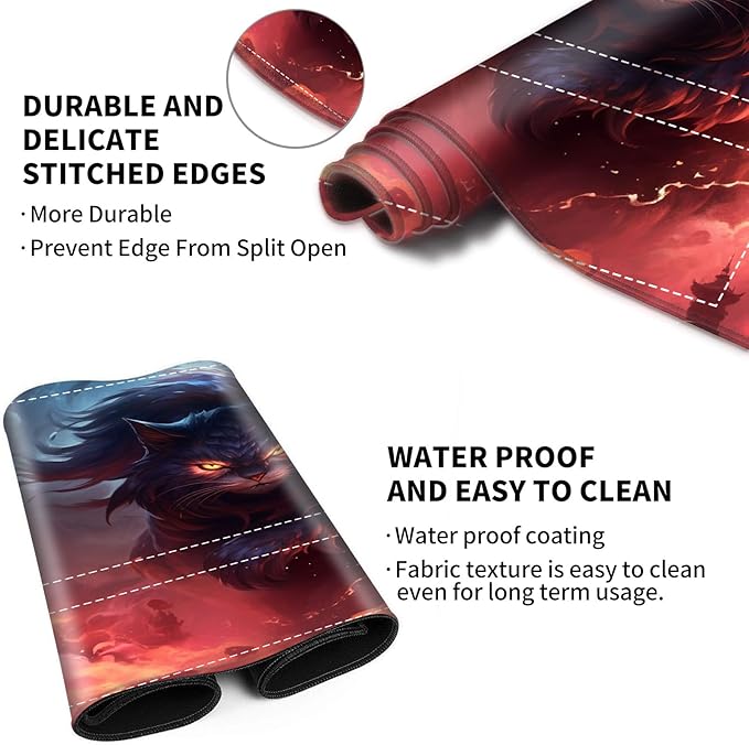 Playmat with Zones for MTG Card Game Playing, Game Mats Tabletop Magic Play Mats 24"x14" Commander Deck Gaming Desk Duel Mat Card Gameplay Mats for Beginner, Cat Demon