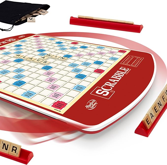 Hasbro Gaming Scrabble Deluxe Edition Letter Tiles Word Game | Rotating Board and Carrying Case | Ages 8+ | 2-4 Players | Classic Family Travel Games (Amazon Exclusive)