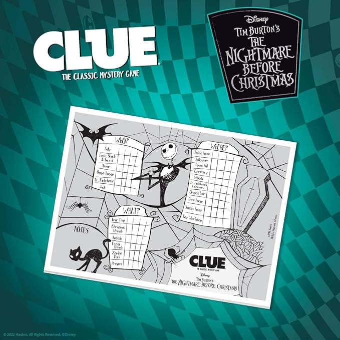 CLUE: Disney The Nightmare Before Christmas | Collectible Clue Game Based on Disney Classic Film | Officially-Licensed Game with Familiar Locations and Iconic Characters