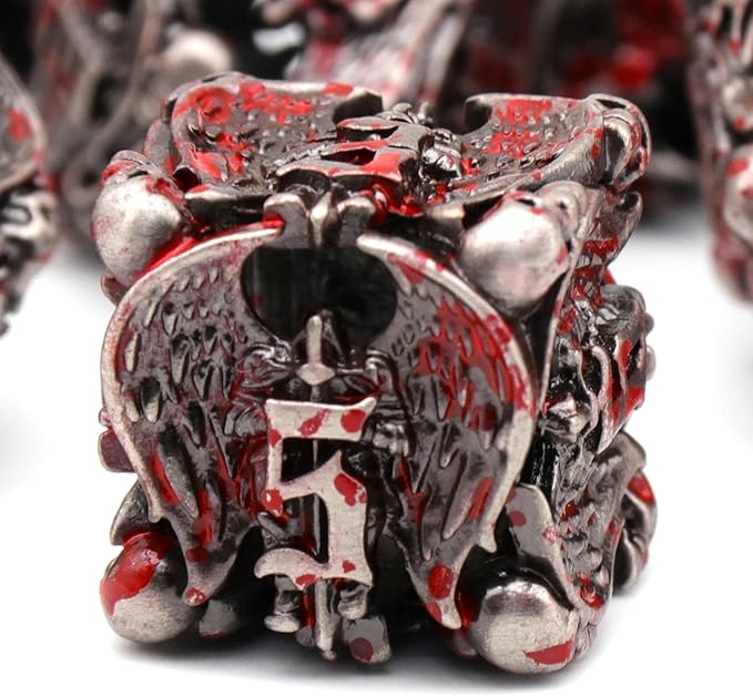 DND Dice,Metal Dice Set with Box HNCCESG,Hollow Dice Set of 7,Game dice for Dungeons and Dragons,Role Playing Dice Gaming D&D Dice for Board Game RPG Warhammer (Angel Blood Splatter)
