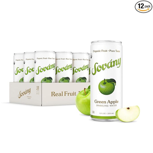 Sovány Sparkling Water, Green Apple, Seltzer Water Drinks, USDA Organic, Made With Real Fruit, Non-GMO, Vegan, No Added Sugar, Low Calorie, 12 fl oz, 12 Pack