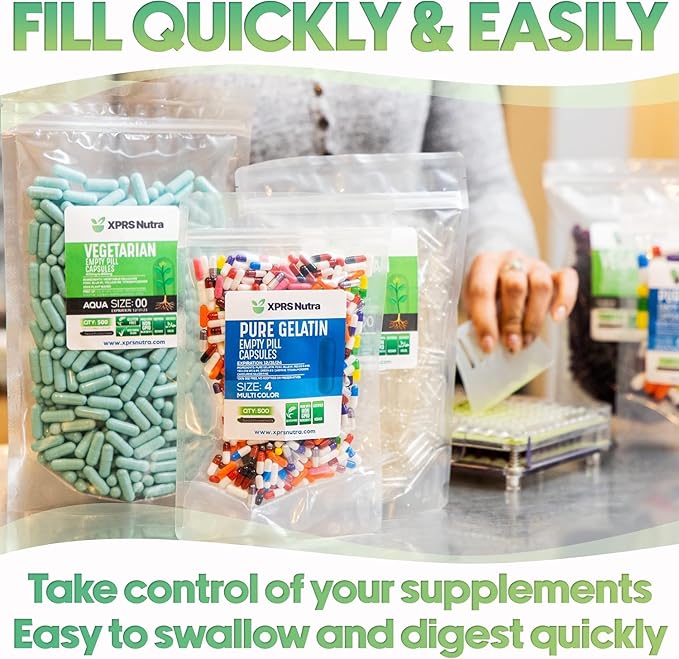 XPRS Nutra Size 00 Empty Capsules - 500 Count Empty Gelatin Capsules - Empty Pill Capsules - DIY Capsule Filling - Fillable Pill Capsules Empty Gel Caps (Clear)
