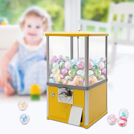 Gumball Vending Machine, Big Bubble Candy Dispenser Machine Candy Gumball Machine Bank, 2 25 Cent Coins Each Side, 1.77in Capsule Toys, Gum Ball Vending Machines for 25 Cent Coin Only (Yellow)