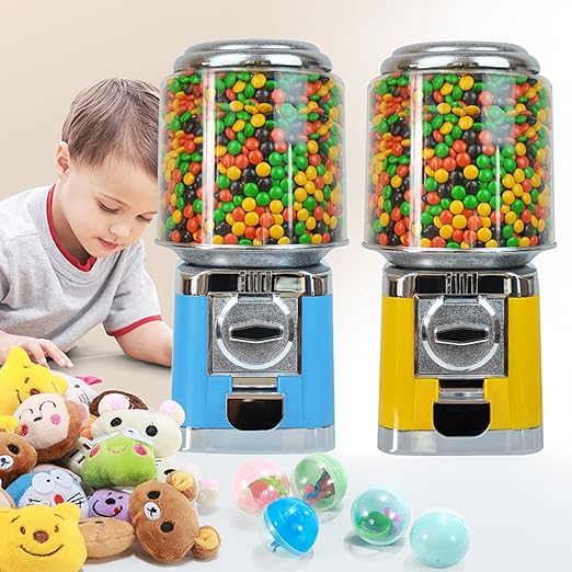 Gumball Machine, Candy Vending Machine, PC Round Gumball Dispenser, Bubble Gum Machine for Game Stores, 25 Cents Coin Operated Gumball Bank for Toy Capsules Bouncy Balls Candy