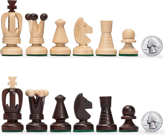 Husaria European International Chess Wooden Game Set, King's International - 14 Inches Medium Size Chess Set with Handcrafted Chessmen and Felted Folding Board