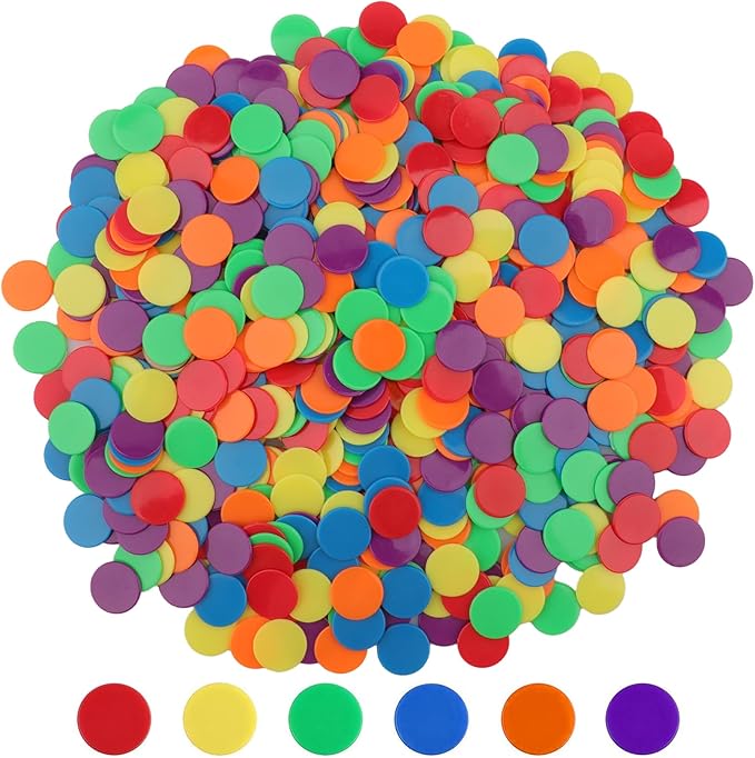 Coopay 900 Pieces Counters Counting Chips Plastic Markers Mixed Colors for Bingo Chips Game Tokens, Contain Orange, Blue, Green, Yellow, Red, Purple Colors