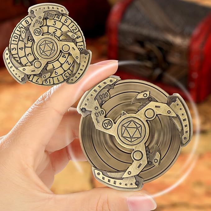 Spinner DND Dice Set, 7-in-1 Fingertip Gyro Metallic D&D Dice, DND Starter Set, Roulette Dice Spinner for DND Dice Set, D&D Gifts with Gift Box, Role Playing Game Board Game Accessories, Bronze