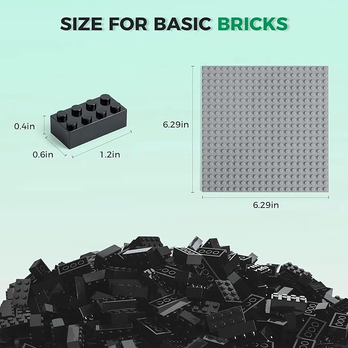 500 Piece Classic Building Bricks and 1 Gray Baseplate, 2x4 Bricks Bulk Creative Building Toys, Blocks Bulk for Kids Ages 6+, Black