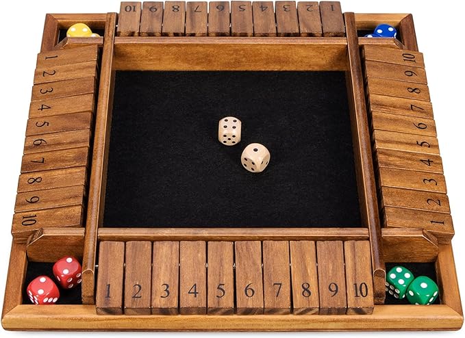 Shut The Box Dice Game with 16 Dice,1-4 Players Wooden Board Table Math Game for Kids Adults, Classic Dice Board Game for Classroom,Home,Party or Pub（12 inches）