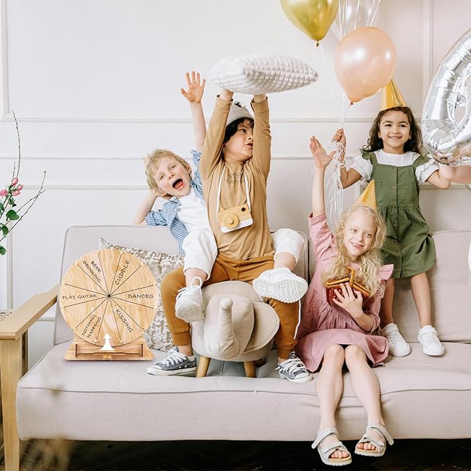 11.4 Inch Wood Wedding Game Spinning Wheel, Wooden Prize Wheel Spinner with Stand, Erasable Spin Wheel, Carnival Fortune Game Roulette Wheel, Tabletop Raffle Wheel for Wedding Engagement