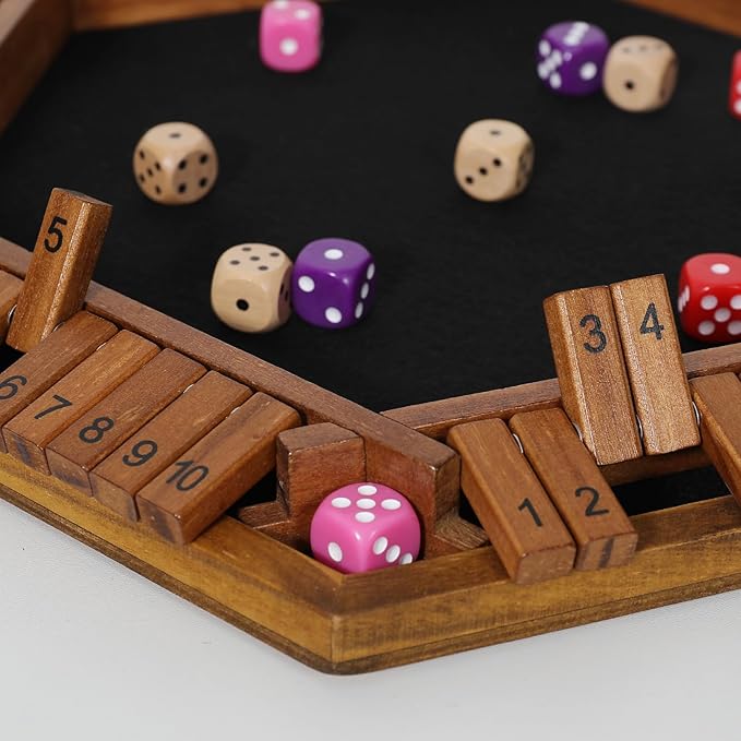 Upgraded 1-6 Player Shut The Box Dice Game with 12 Dice+Bonus Wooden 12 Dice, Classic Wooden Board Table Math Game for Adults,Kids/Tabletop Board Games for Classroom,Home,Party or Pub