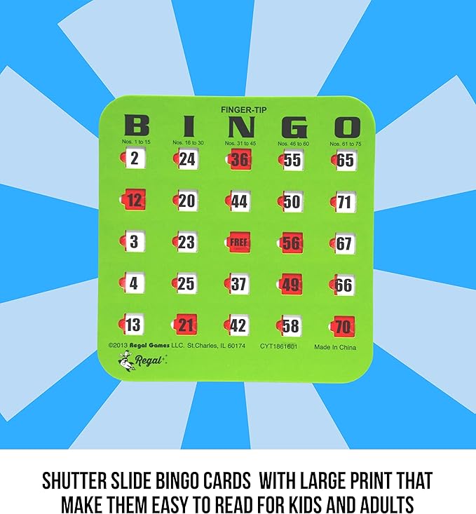 Regal Bingo Bulk Bingo Cards with Sliding Windows - Reusable Large Print Bingo Game Cards for Adults Large Group - 100 Pack, Green