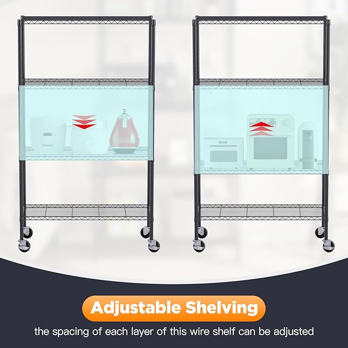 FDW 4-Tier Wire Shelving Unit Adjustable Garage Shelving 1400 lbs Weight Capacity Storage Shelves with Wheels for Home Kitchen Garage Commercial, 14" Dx36 Wx62 H, Black