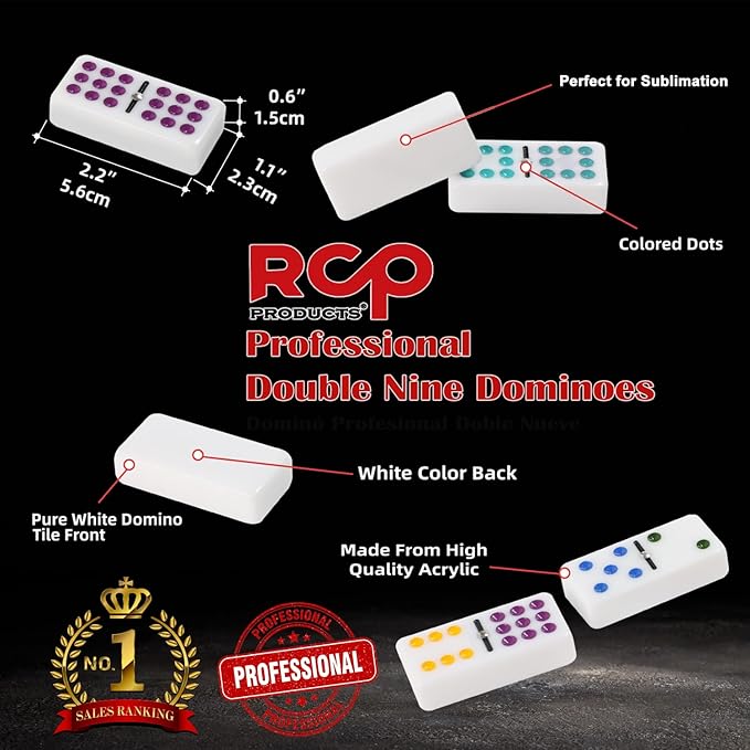 Dominos Set for Adults – Professional Double 9 Dominoes Set of 55 Tiles for Adults, Metal Spinner, Classic and Travel Board Game with Wood Case Juegos de Mesa (White)