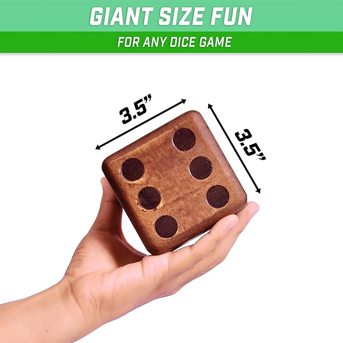 GoSports Giant Wooden Playing Dice Set with Rollzee and Farkle Scoreboard - Includes 6 Dice, Dry-Erase Scoreboard and Canvas Tote Bag - Choose 2.5 Inch or 3.5 Inch Dice)