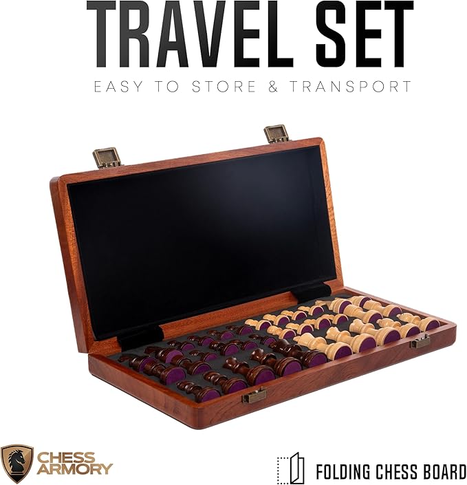 Chess Set Magnetic - Premium Wooden Board Game with a Portable Wood Case and Secure Storage for Pieces, Set for Kids and Adults (Sapele Wood) - Chess Armory