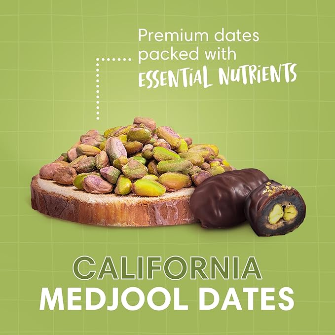 DORREL - Belgian Dark Chocolate Covered Dates (Medjool) with Pistachio Stuffing, High Energy Vegan Choco Snack, Delicious, Kosher & Non-GMO, Pack of 3 Stuffed Chocolate Dates, 7.05 oz / 200 g Ea