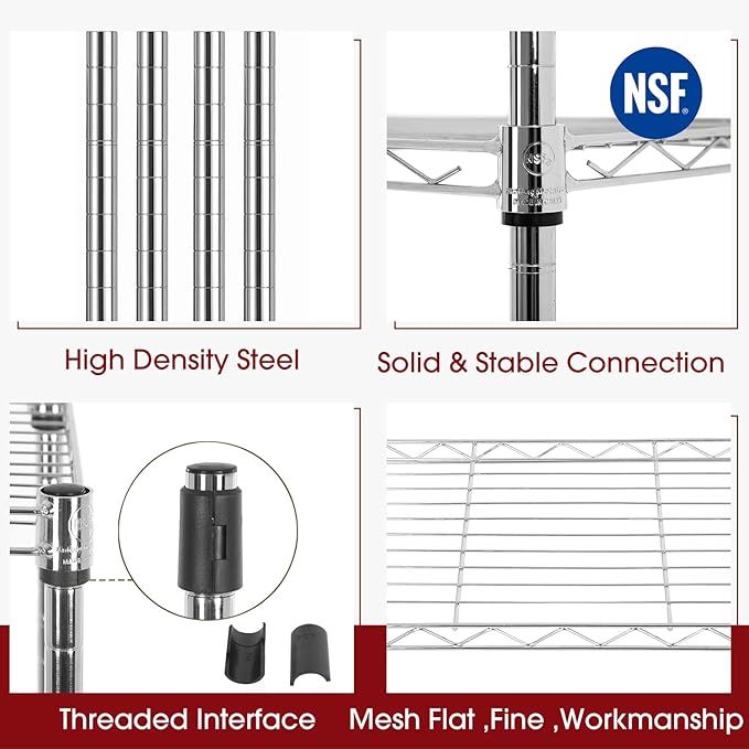 Large Wire Shelving Unit 5-Tier Metal Storage Shelves Heavy Duty Garage Shelving Adjustable Storage Shelf Rack with Leveling Feet for Home Kitchen Garage, 14" Dx23.8 Wx60 H, Chrome