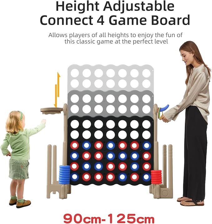 UNICOO® Jumbo 4 in a Row Game | Adjustable Height (2.5-3.5 FT) 4-to-Score Giant Yard Game Set for Kids & Adults w/Build-in Mini Games, Golf Clubs | Indoor/ Outdoor Games for Party & Family Fun