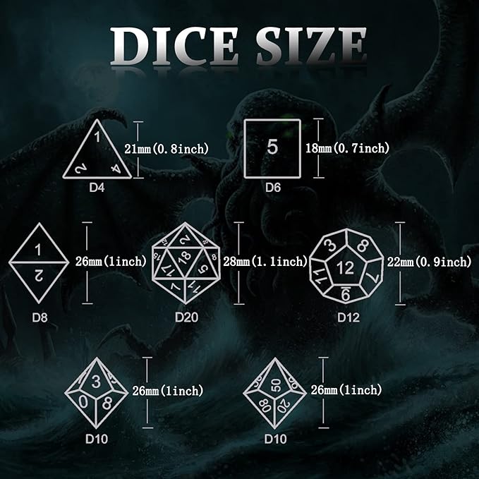 DND Dice, Dungeons and Dragons Metal Dice Set Polyhedral Role Playing Gaming HNCCESG Hollow Cthulhu Dice for Table Game RPG (Black)