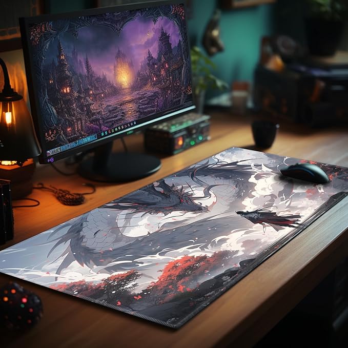 Card Playmat 70 x 40 cm Game Mats Tabletop Magic for MTG/TCG Cards, Trading Card Game Playing Stitched Commander Deck Gaming Desk Duel Mat Card Gameplay Mats, Mythical Dragon