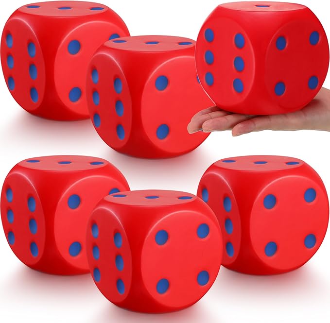 6 Pcs 4" Large Foam Dice Giant Cube with 6 Sided Number Dots Jumbo Soft Slow Big PU Foam Stress Ball for Party Game Math Learning Props Stress Relief Gifts(Red)