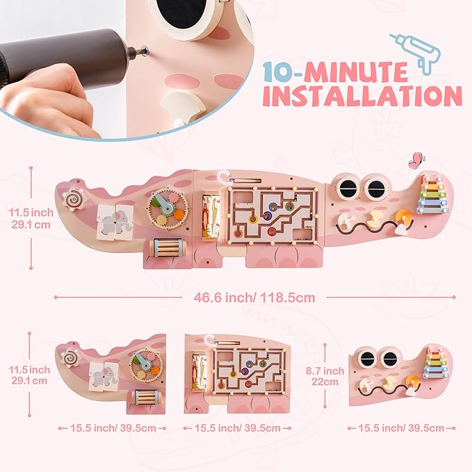 ROBUD Wooden Busy Board for Children - Montessori Learning Toy, Wall Mounted Activity Centre with Gears, Maze, Children's Wooden Toy Gifts for Toddlers, Girls, Boys