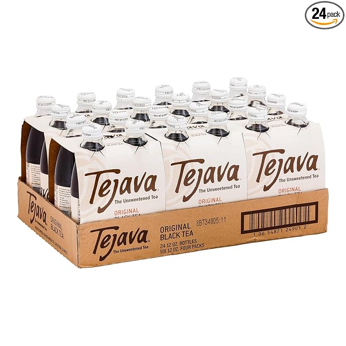 Tejava Original Unsweetened Black Iced Tea, 24 Pack, 12oz Glass Bottles, Non-GMO, Kosher, No Sugar or Sweeteners, No calories, No Preservatives, Brewed in Small Batches