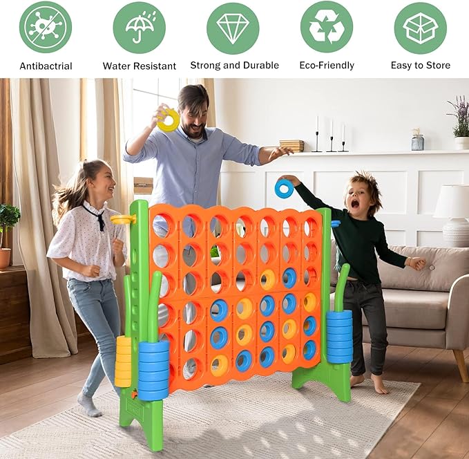 Oversized 4 in a Row Connect Game+Waterproof Carry Bag,Included-4 ft X 3.5 ft Tall,4-to-Score Jumbo with 44 Pieces Rings&Drink Holder,48” Super Size-Indoor&Outdoor Giant 4 Game for Kids&Adults