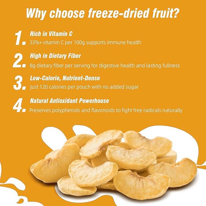 MATINÉE Freeze Dried Peaches, Dehydrated Fruit, Dried Fruit Snack for Baking, Yogurt & Kids Treats-Vegan, Non-GMO, Preservative Free, 1.2oz, 34g (Pack of 4 Bag)