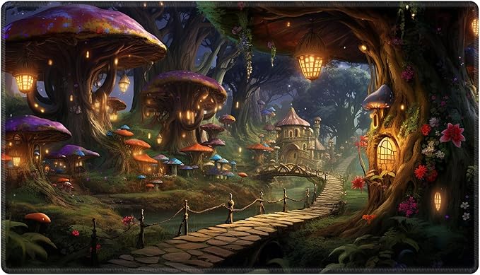 Card Playmat 70 x 40 cm Game Mats Tabletop Magic for MTG/TCG Cards, Trading Card Game Playing Stitched Commander Deck Gaming Desk Duel Mat Card Gameplay Mats, Forest Secret Elven Village